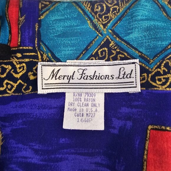 Meryl Fashion Vintage Rare Women 80s Blazer Multicolored Shoulder Pad Sz 16 S363 - Picture 7 of 9